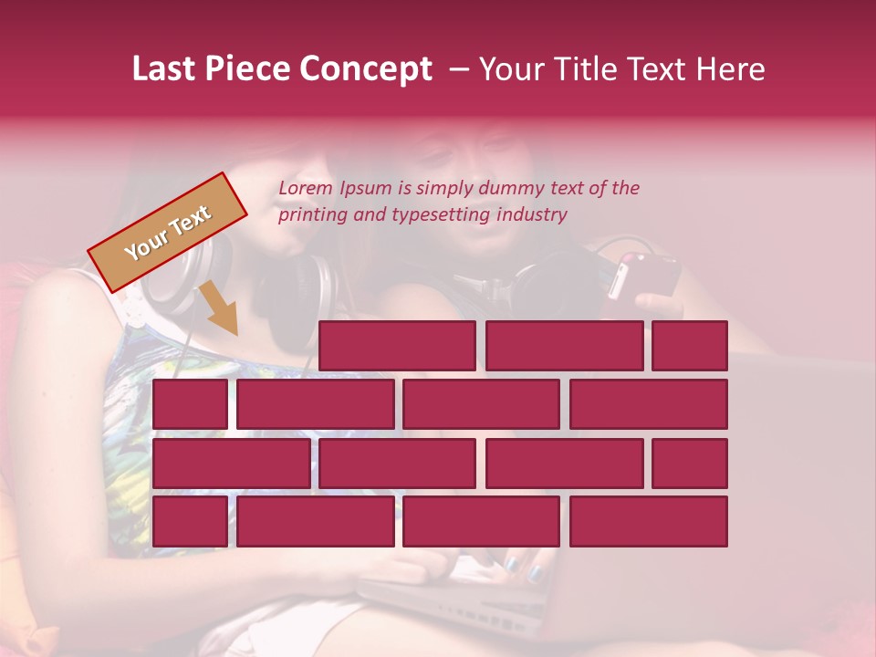 Two Girls Sitting On A Bed With Headphones On PowerPoint Template