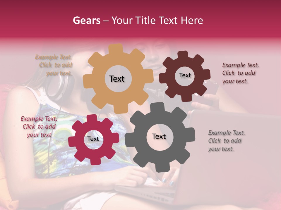 Two Girls Sitting On A Bed With Headphones On PowerPoint Template