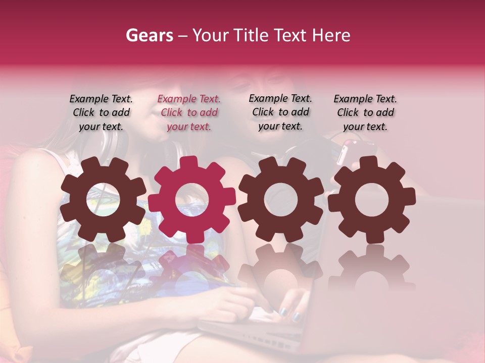 Two Girls Sitting On A Bed With Headphones On PowerPoint Template