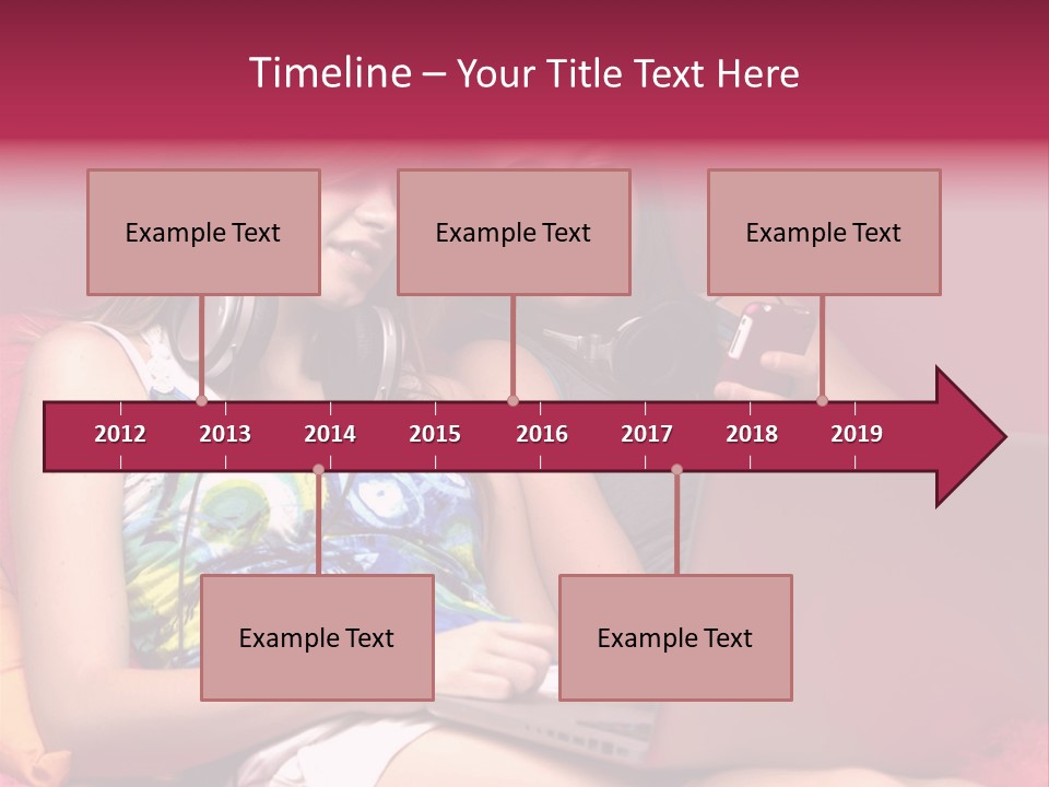 Two Girls Sitting On A Bed With Headphones On PowerPoint Template