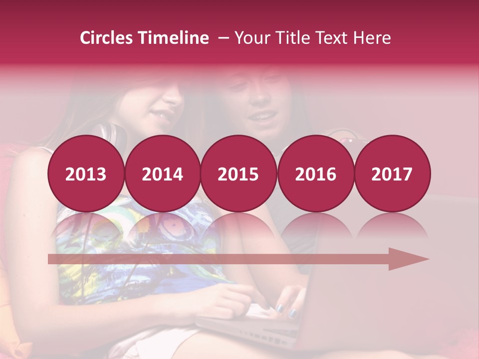 Two Girls Sitting On A Bed With Headphones On PowerPoint Template