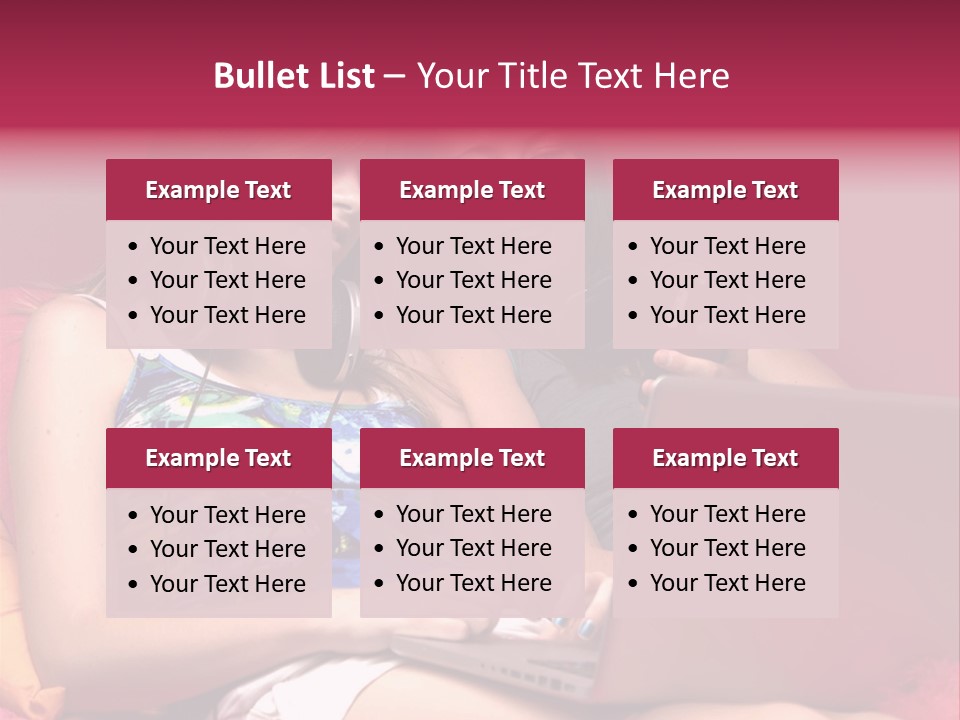 Two Girls Sitting On A Bed With Headphones On PowerPoint Template