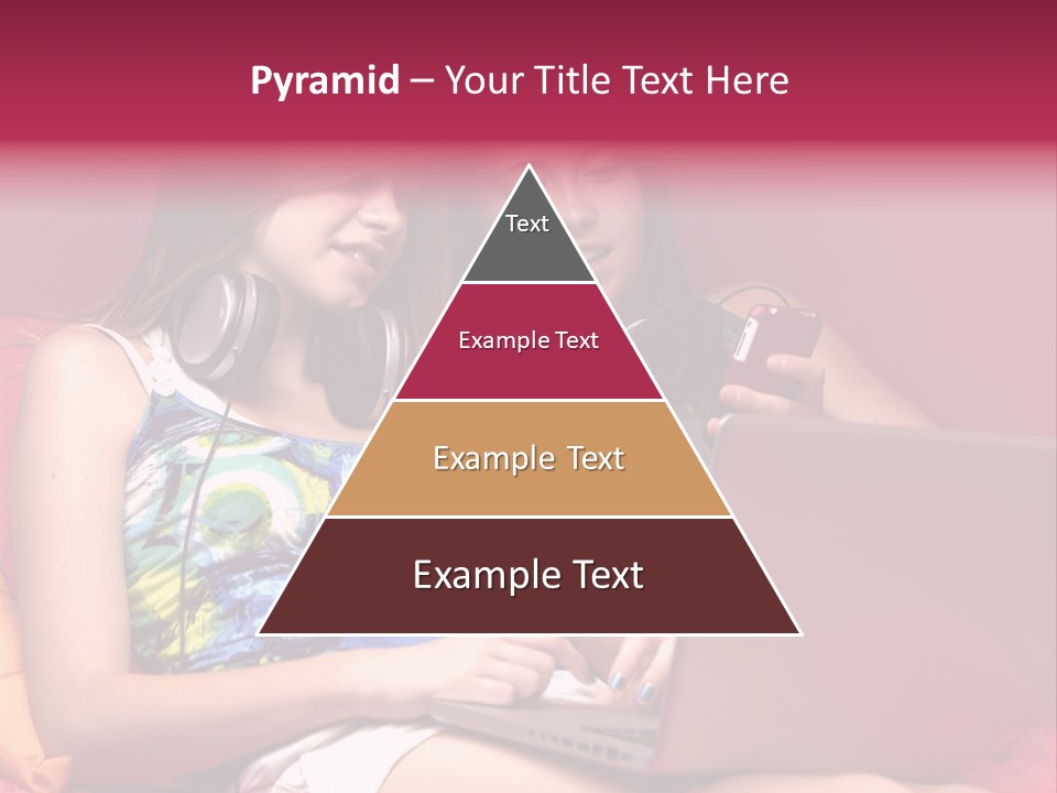 Two Girls Sitting On A Bed With Headphones On PowerPoint Template