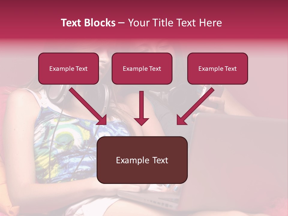 Two Girls Sitting On A Bed With Headphones On PowerPoint Template