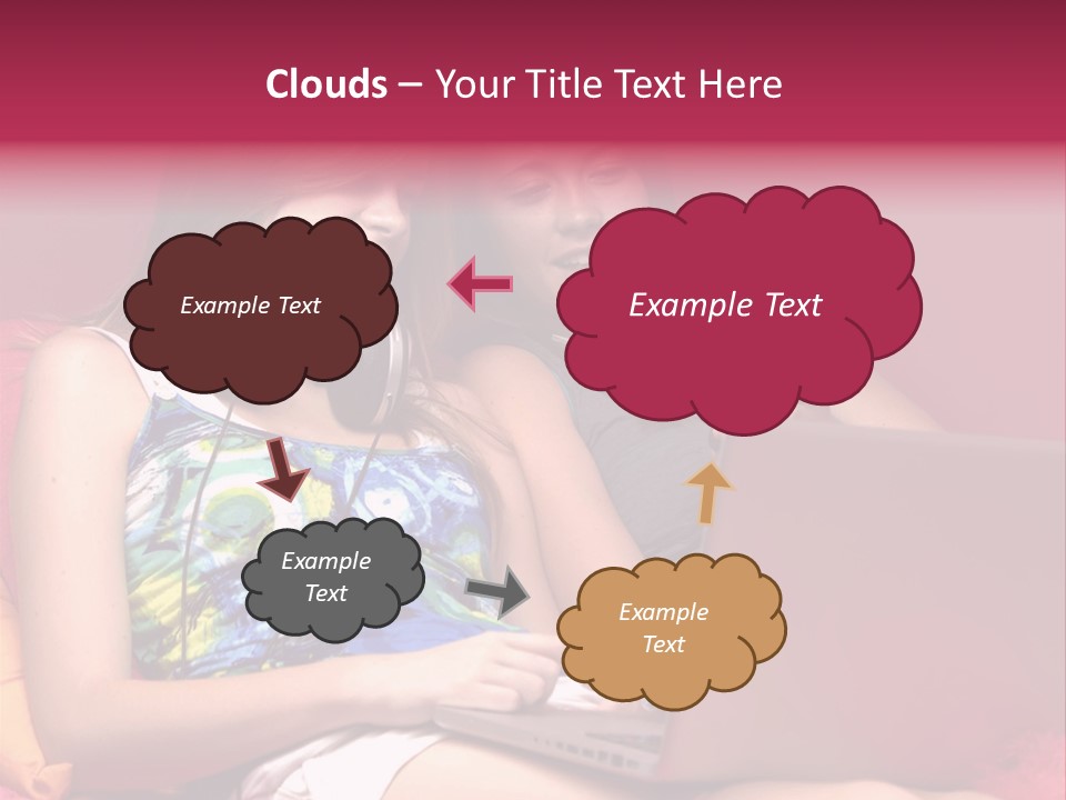 Two Girls Sitting On A Bed With Headphones On PowerPoint Template