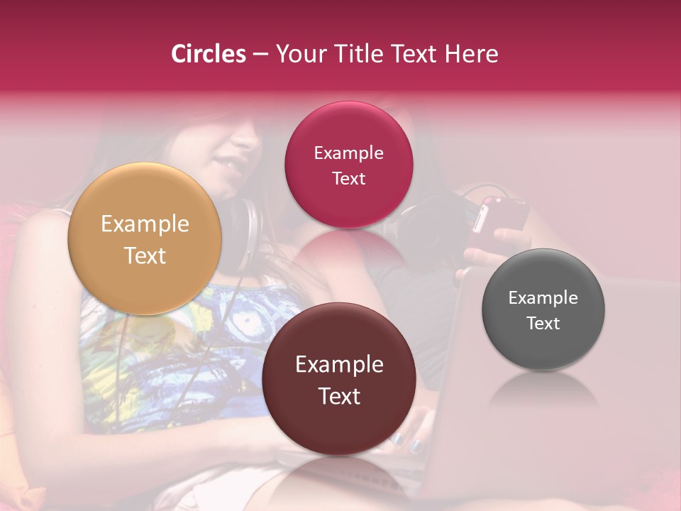 Two Girls Sitting On A Bed With Headphones On PowerPoint Template