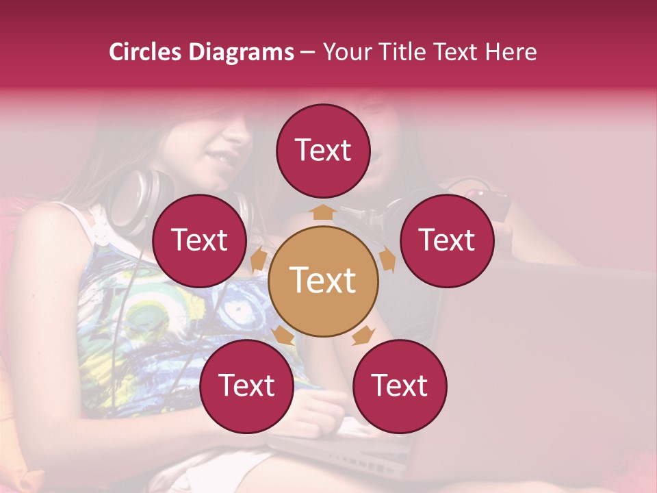 Two Girls Sitting On A Bed With Headphones On PowerPoint Template