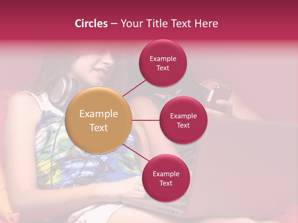 Two Girls Sitting On A Bed With Headphones On PowerPoint Template