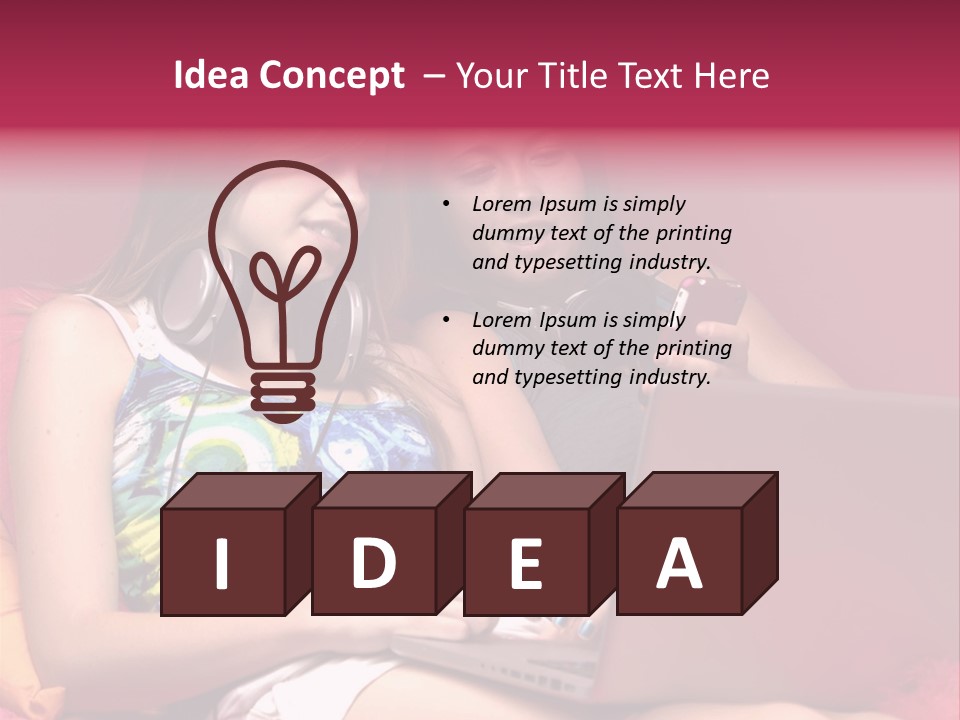 Two Girls Sitting On A Bed With Headphones On PowerPoint Template