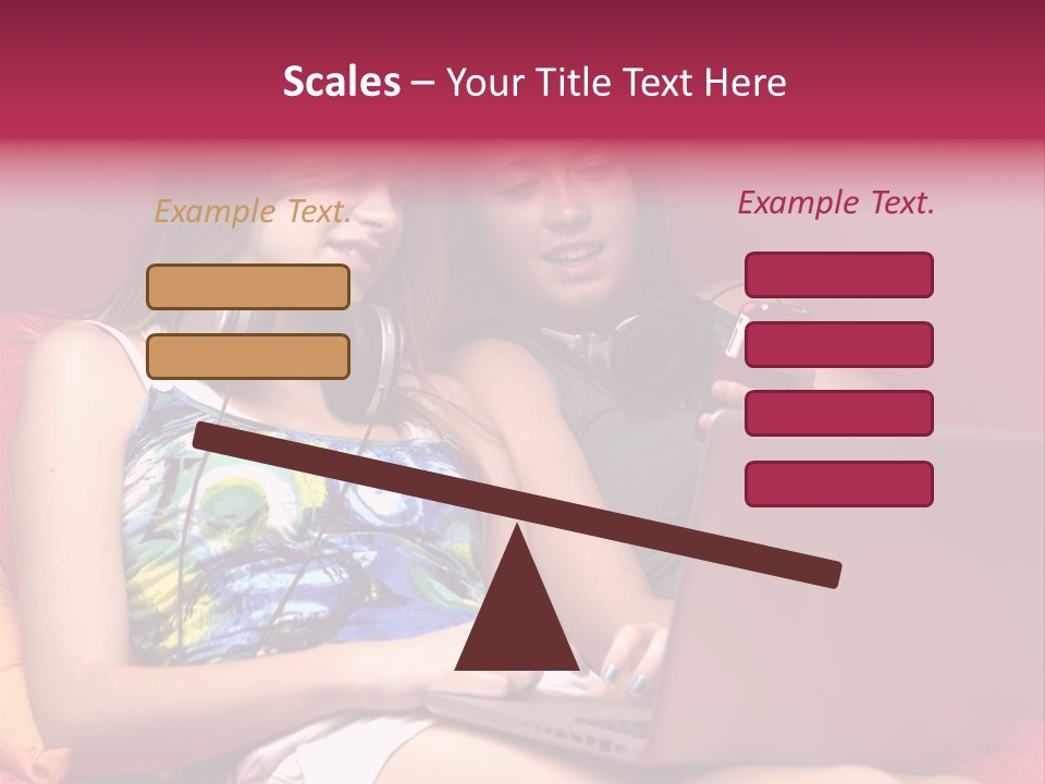 Two Girls Sitting On A Bed With Headphones On PowerPoint Template