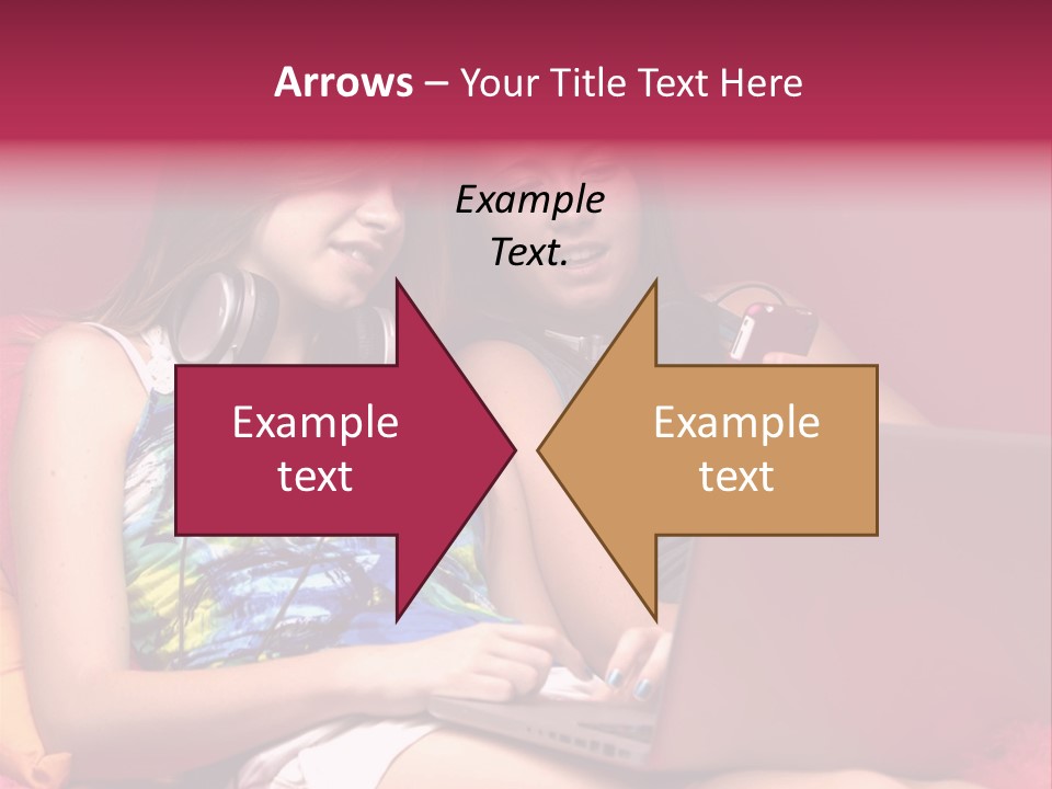 Two Girls Sitting On A Bed With Headphones On PowerPoint Template