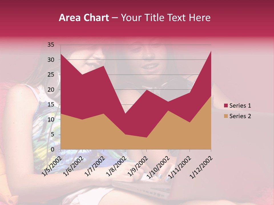 Two Girls Sitting On A Bed With Headphones On PowerPoint Template