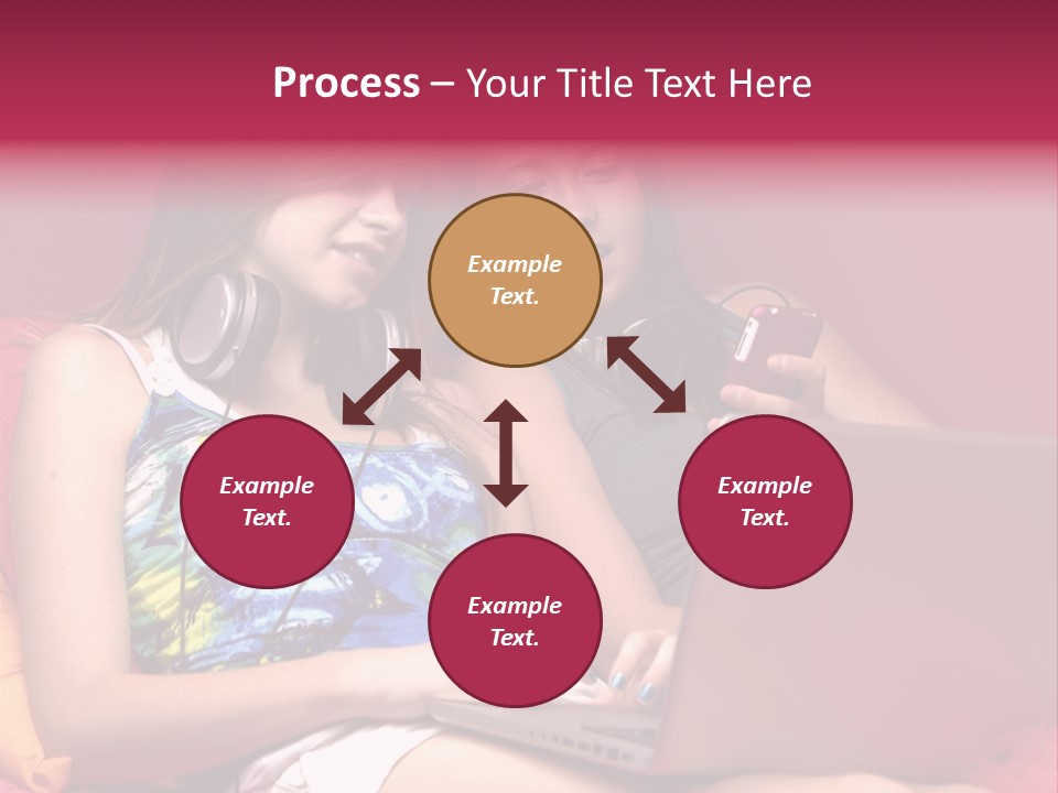 Two Girls Sitting On A Bed With Headphones On PowerPoint Template