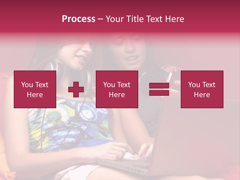 Two Girls Sitting On A Bed With Headphones On PowerPoint Template