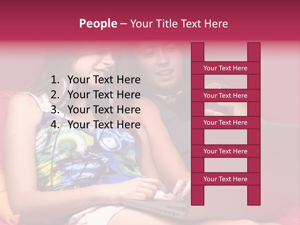 Two Girls Sitting On A Bed With Headphones On PowerPoint Template