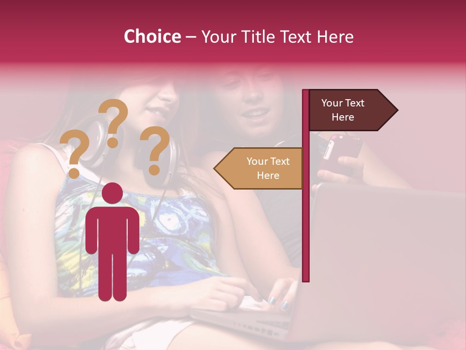 Two Girls Sitting On A Bed With Headphones On PowerPoint Template