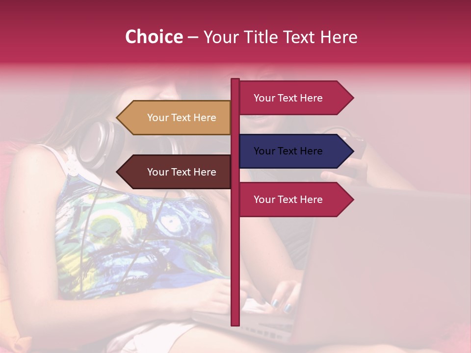 Two Girls Sitting On A Bed With Headphones On PowerPoint Template