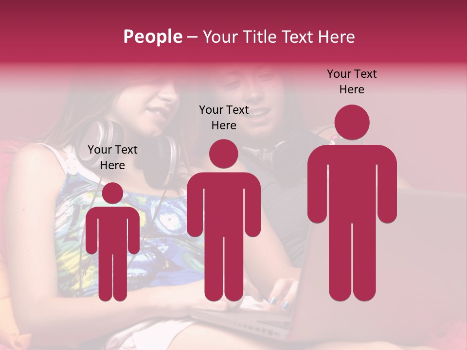 Two Girls Sitting On A Bed With Headphones On PowerPoint Template