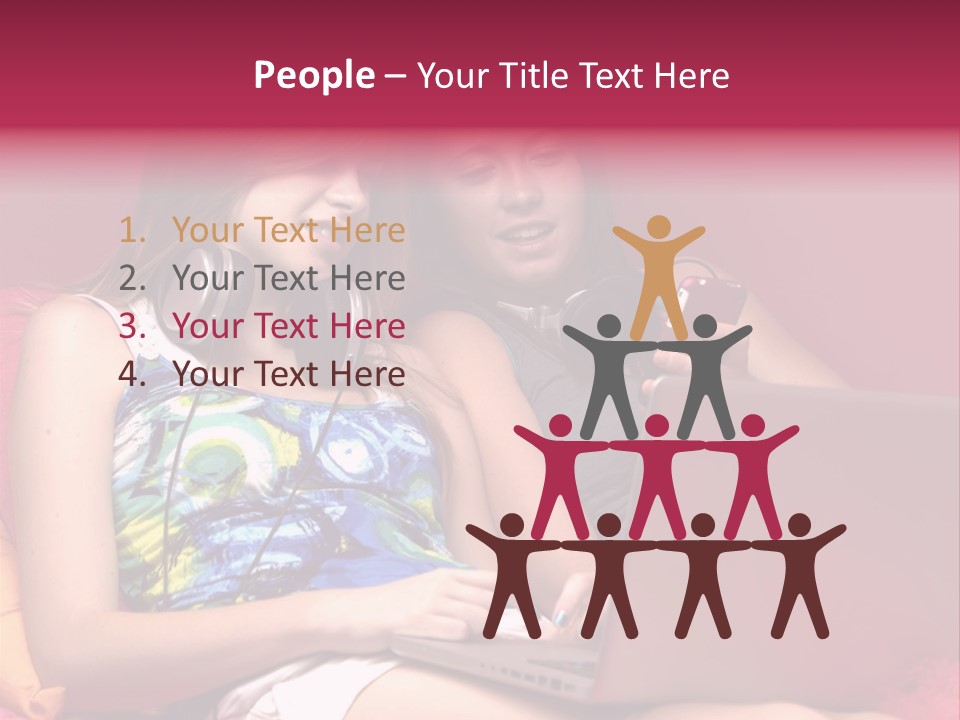 Two Girls Sitting On A Bed With Headphones On PowerPoint Template