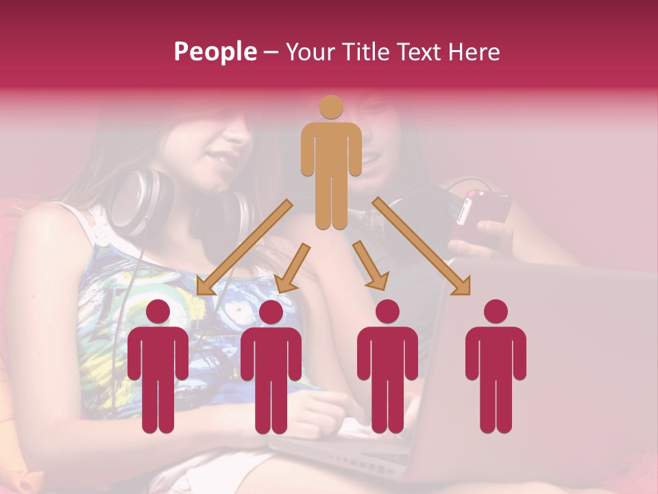 Two Girls Sitting On A Bed With Headphones On PowerPoint Template