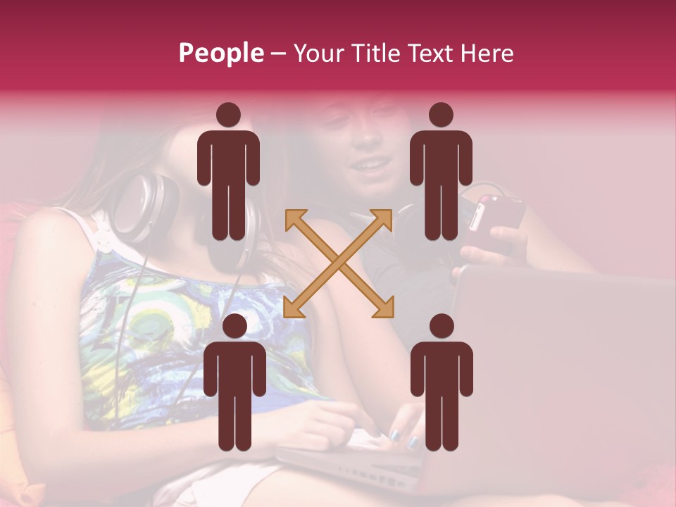 Two Girls Sitting On A Bed With Headphones On PowerPoint Template