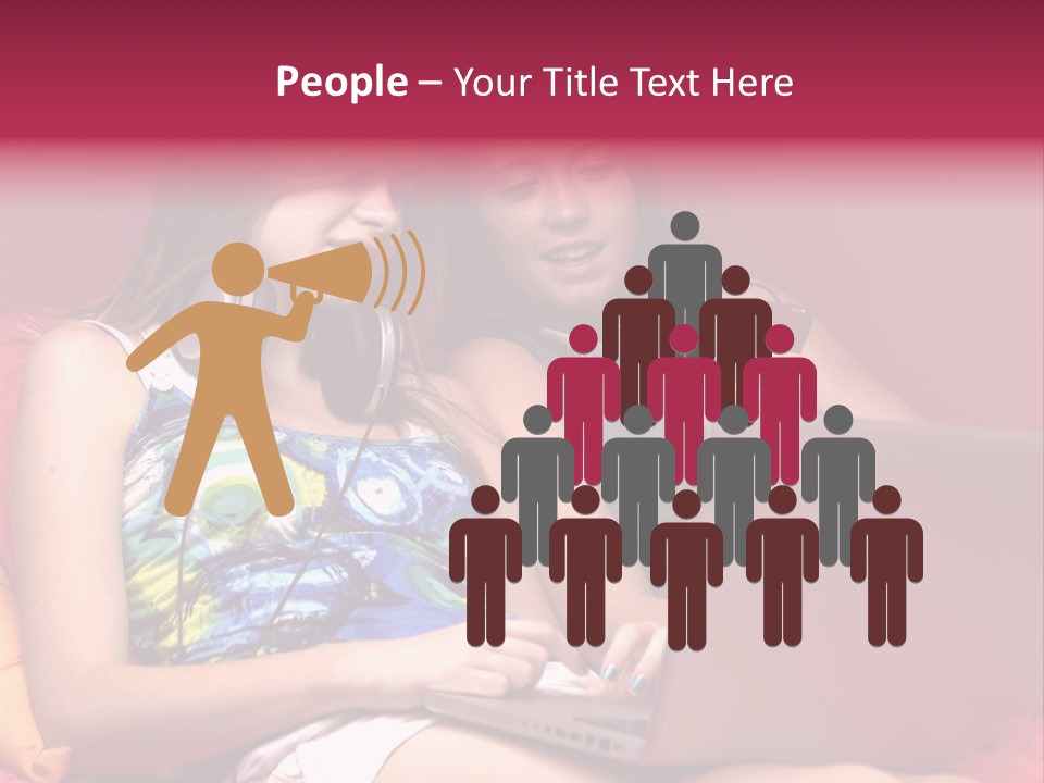 Two Girls Sitting On A Bed With Headphones On PowerPoint Template