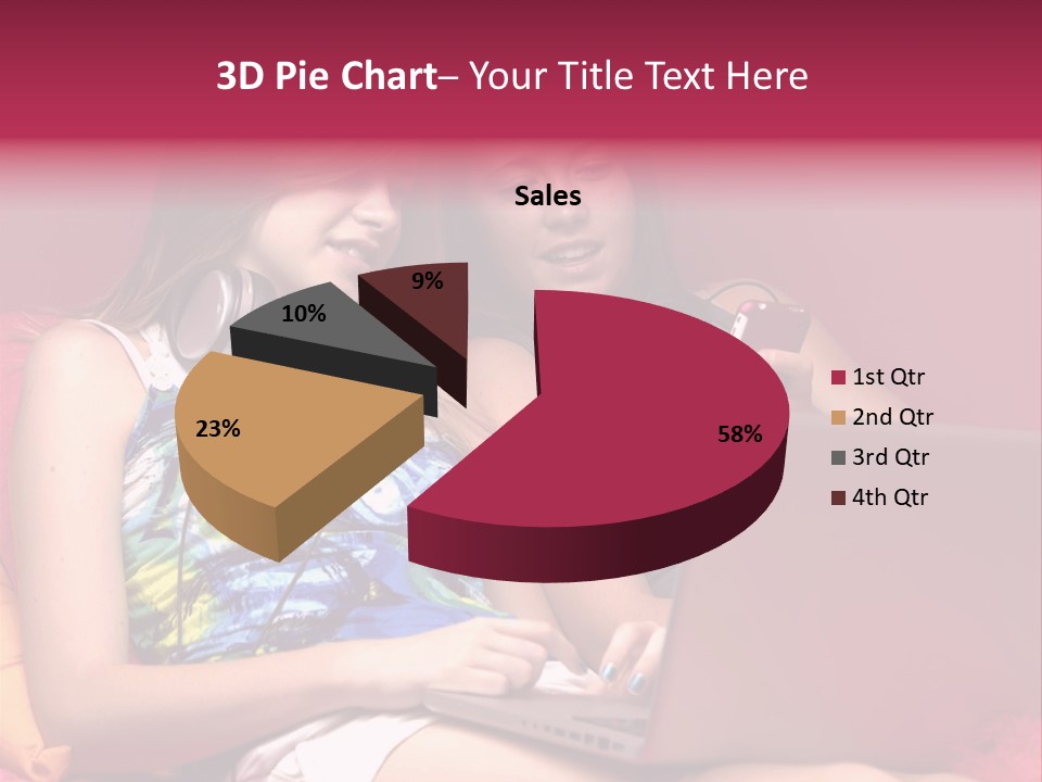 Two Girls Sitting On A Bed With Headphones On PowerPoint Template