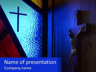 A Cross On A Wall With A Blue Background PowerPoint Template