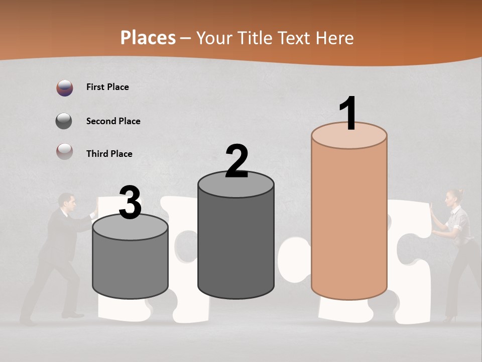 Two People Pushing Pieces Of A Puzzle Together PowerPoint Template