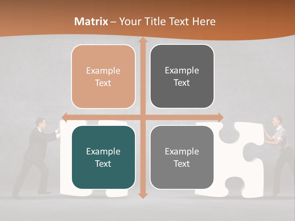 Two People Pushing Pieces Of A Puzzle Together PowerPoint Template