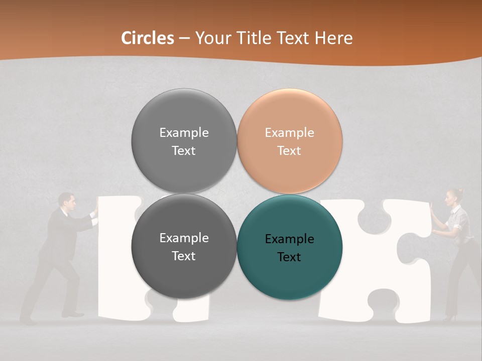 Two People Pushing Pieces Of A Puzzle Together PowerPoint Template