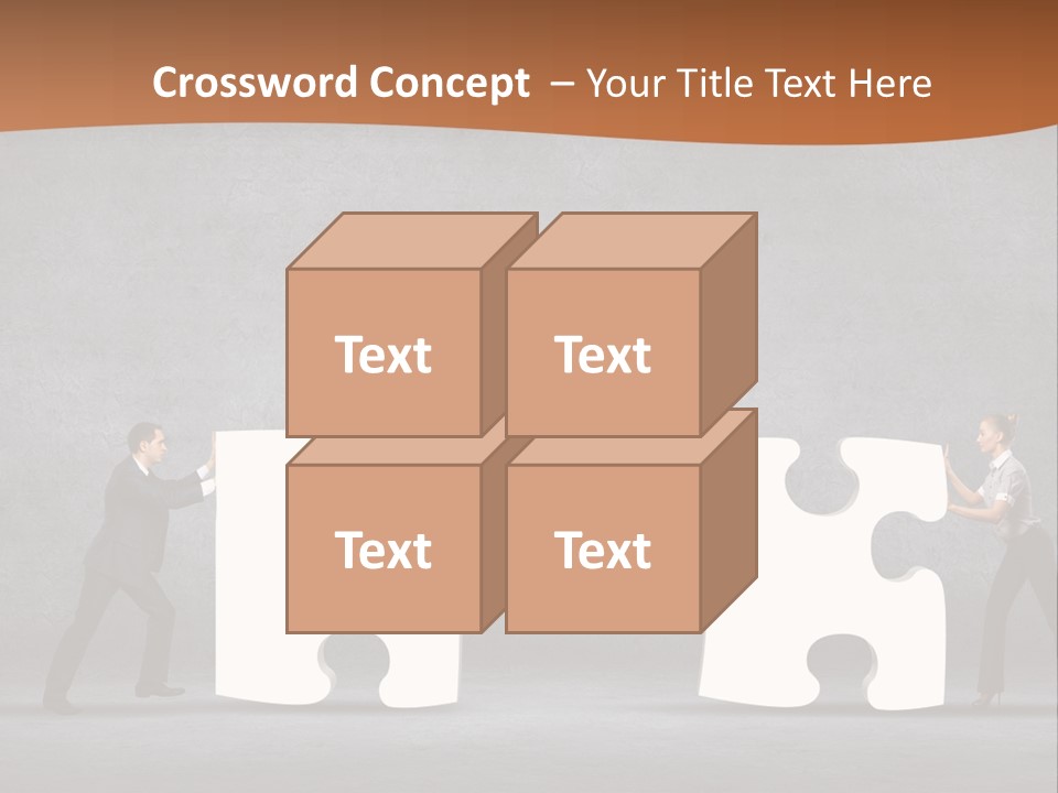 Two People Pushing Pieces Of A Puzzle Together PowerPoint Template