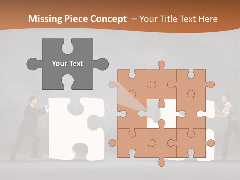 Two People Pushing Pieces Of A Puzzle Together PowerPoint Template