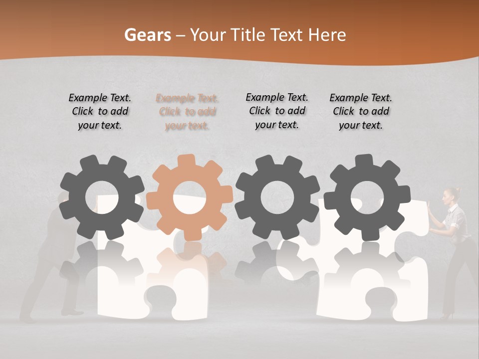 Two People Pushing Pieces Of A Puzzle Together PowerPoint Template