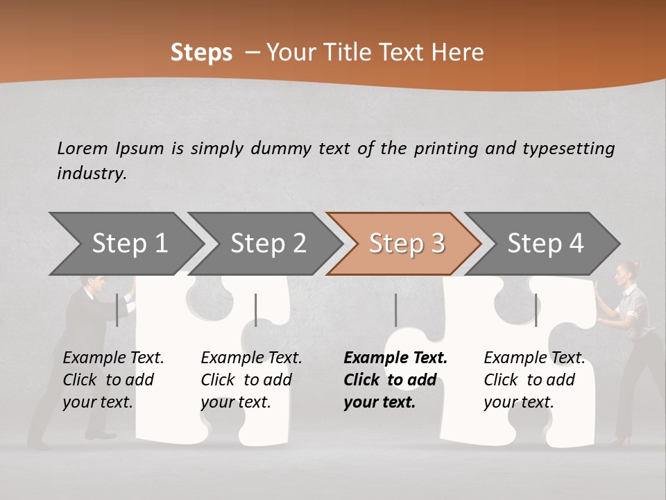 Two People Pushing Pieces Of A Puzzle Together PowerPoint Template