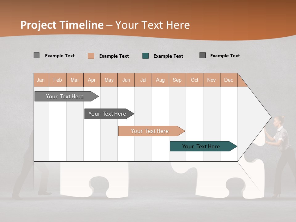 Two People Pushing Pieces Of A Puzzle Together PowerPoint Template