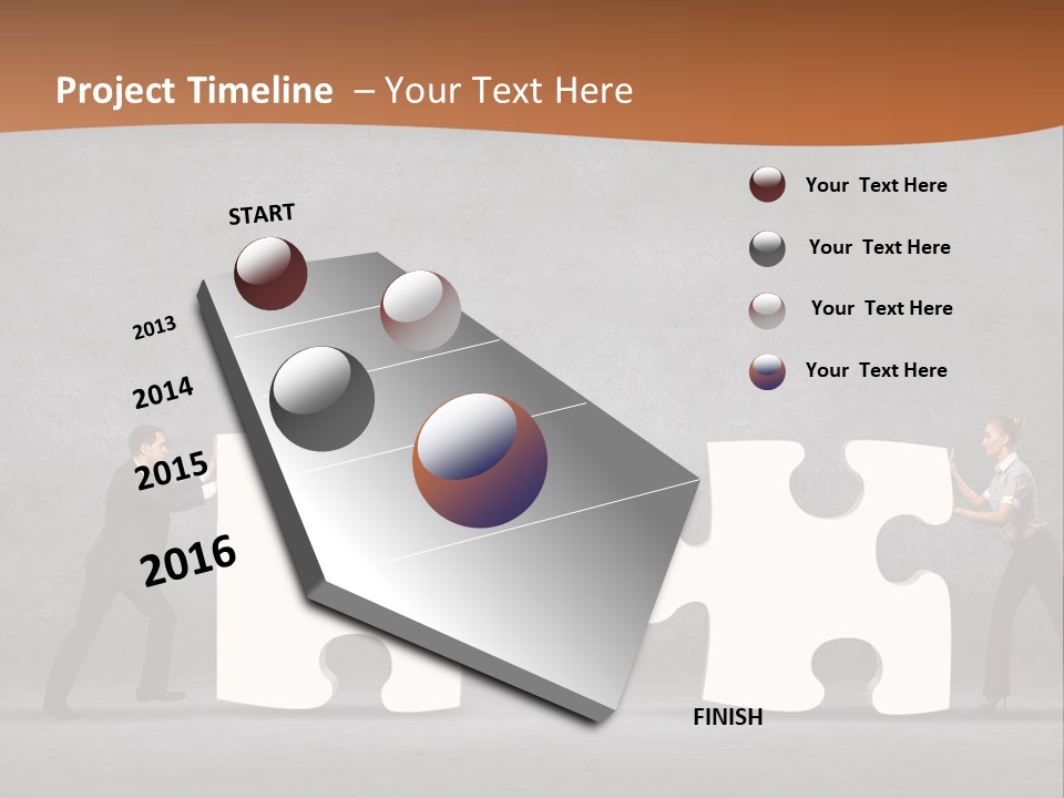 Two People Pushing Pieces Of A Puzzle Together PowerPoint Template