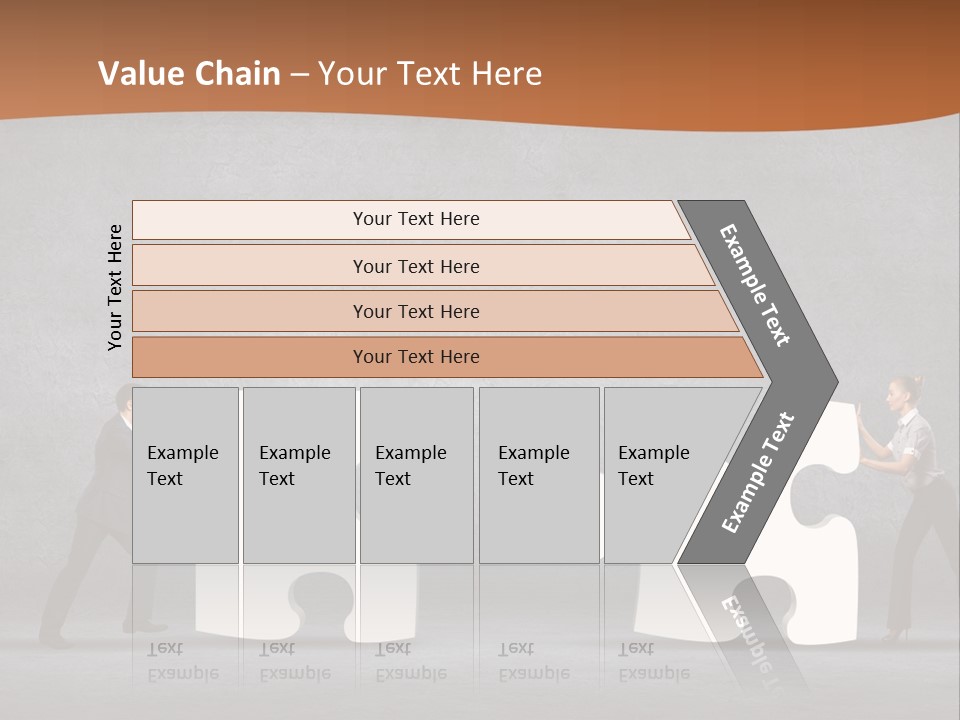 Two People Pushing Pieces Of A Puzzle Together PowerPoint Template