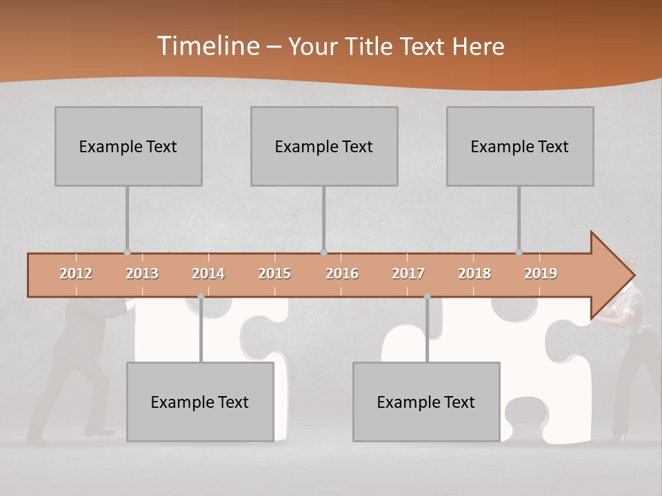 Two People Pushing Pieces Of A Puzzle Together PowerPoint Template