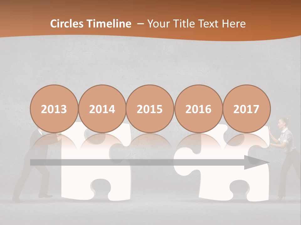 Two People Pushing Pieces Of A Puzzle Together PowerPoint Template