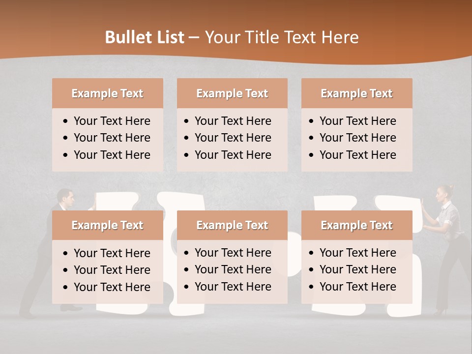 Two People Pushing Pieces Of A Puzzle Together PowerPoint Template