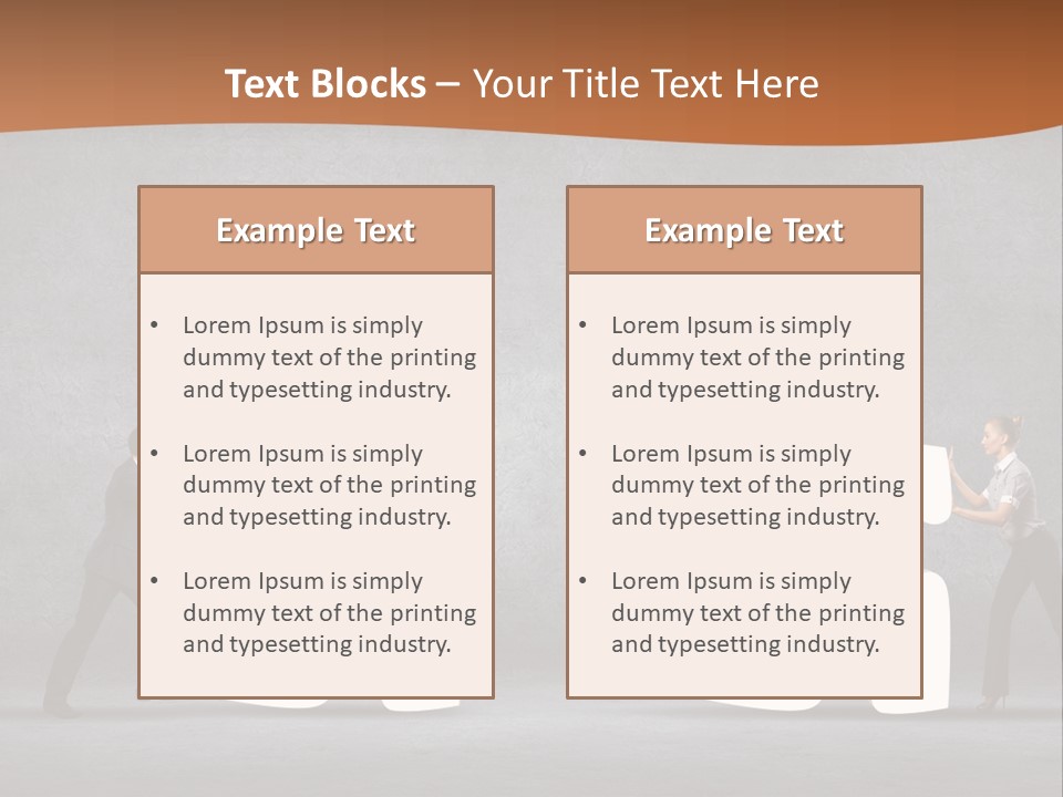 Two People Pushing Pieces Of A Puzzle Together PowerPoint Template