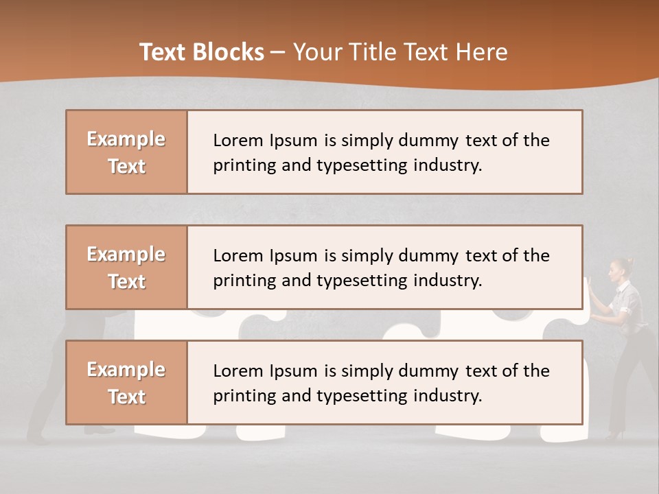 Two People Pushing Pieces Of A Puzzle Together PowerPoint Template