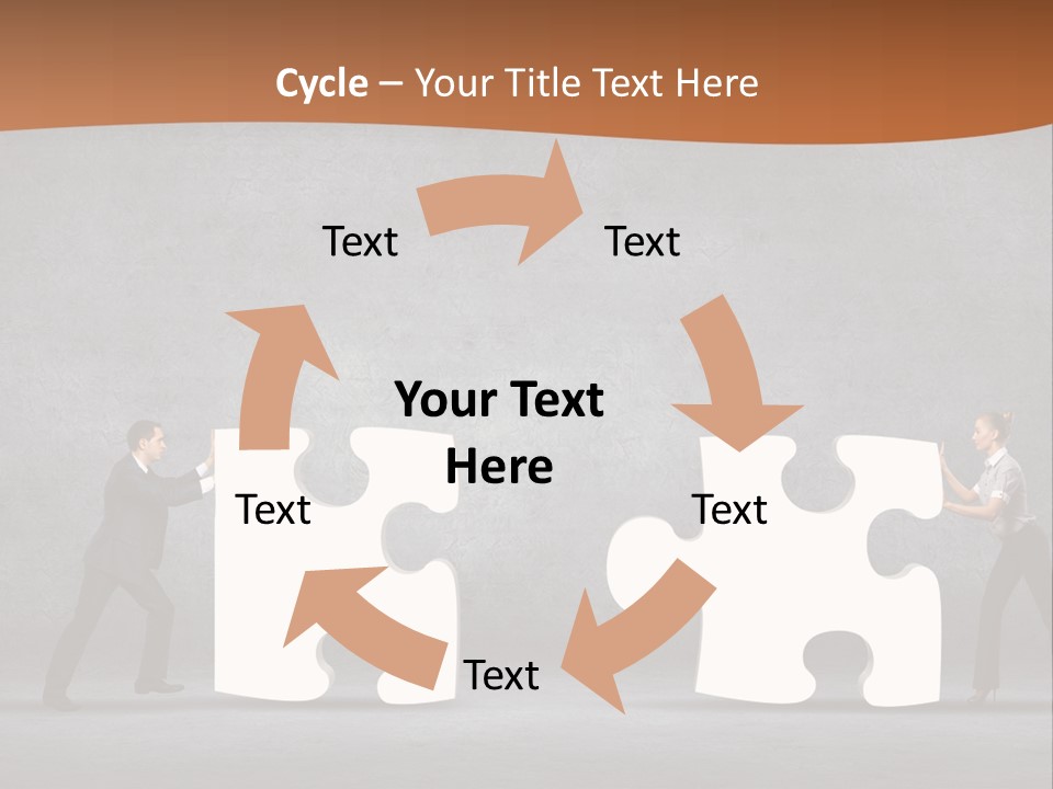 Two People Pushing Pieces Of A Puzzle Together PowerPoint Template