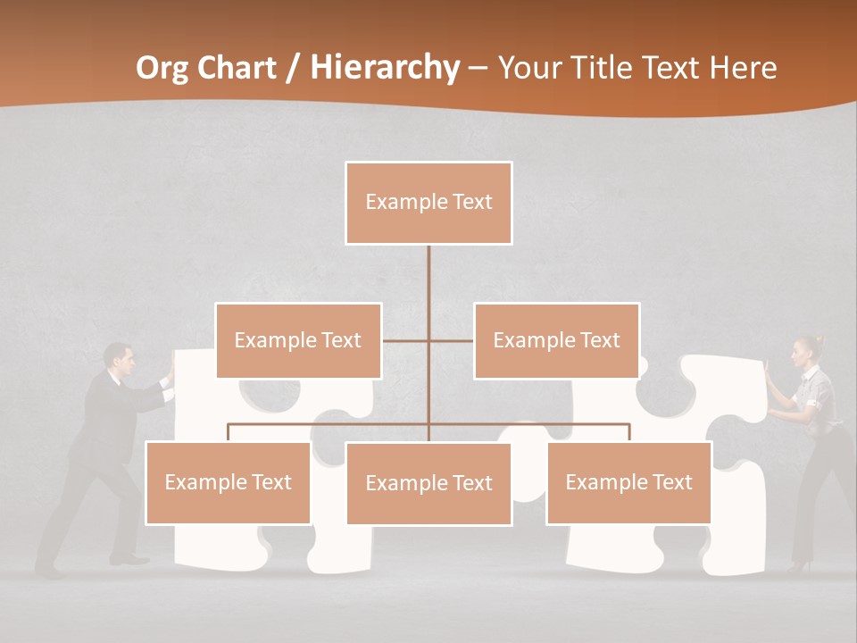 Two People Pushing Pieces Of A Puzzle Together PowerPoint Template