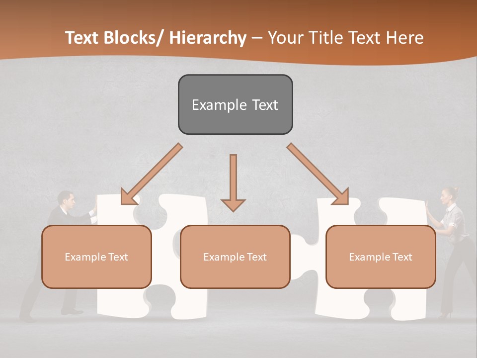 Two People Pushing Pieces Of A Puzzle Together PowerPoint Template