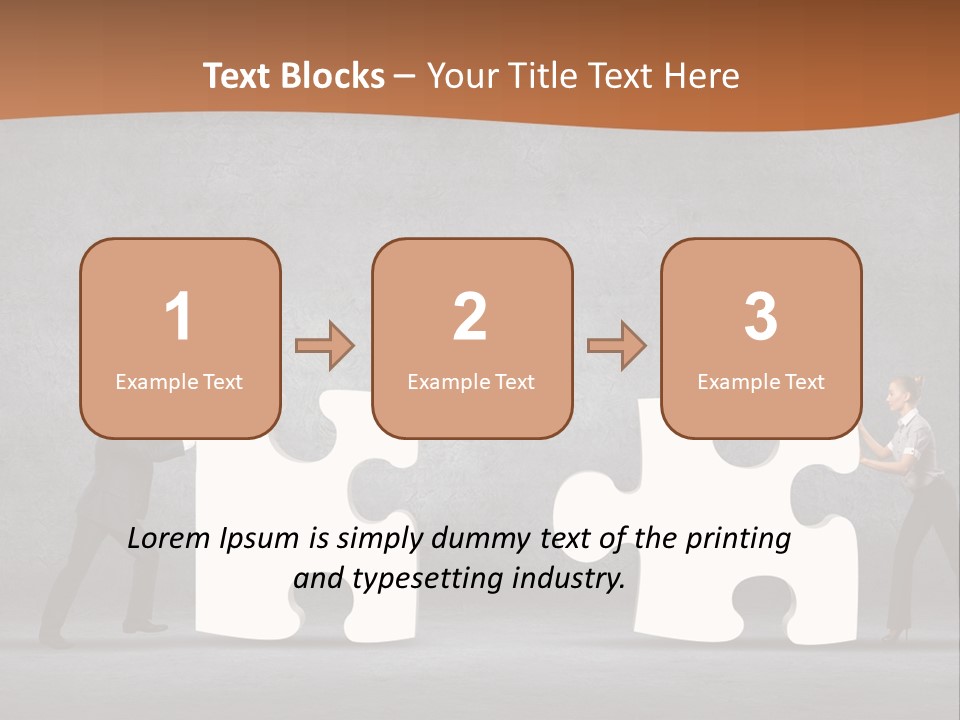 Two People Pushing Pieces Of A Puzzle Together PowerPoint Template