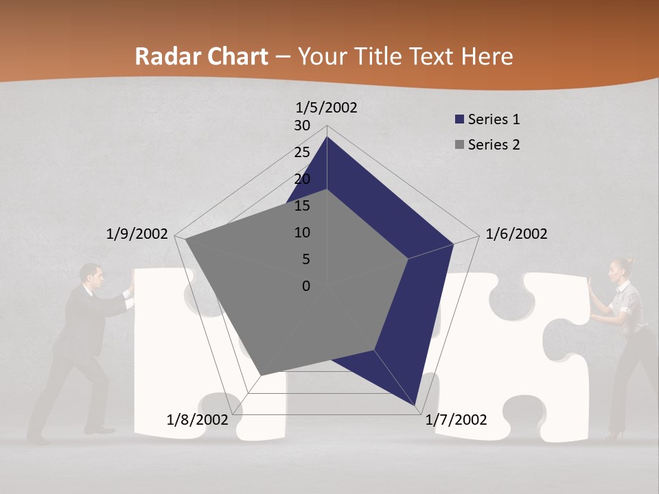 Two People Pushing Pieces Of A Puzzle Together PowerPoint Template