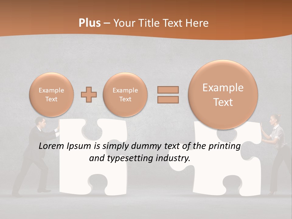 Two People Pushing Pieces Of A Puzzle Together PowerPoint Template