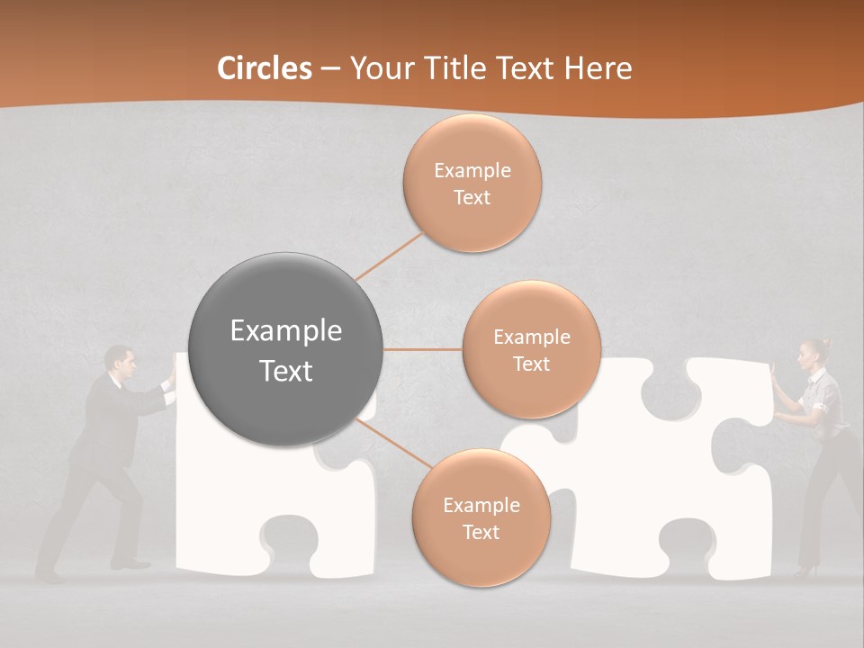 Two People Pushing Pieces Of A Puzzle Together PowerPoint Template